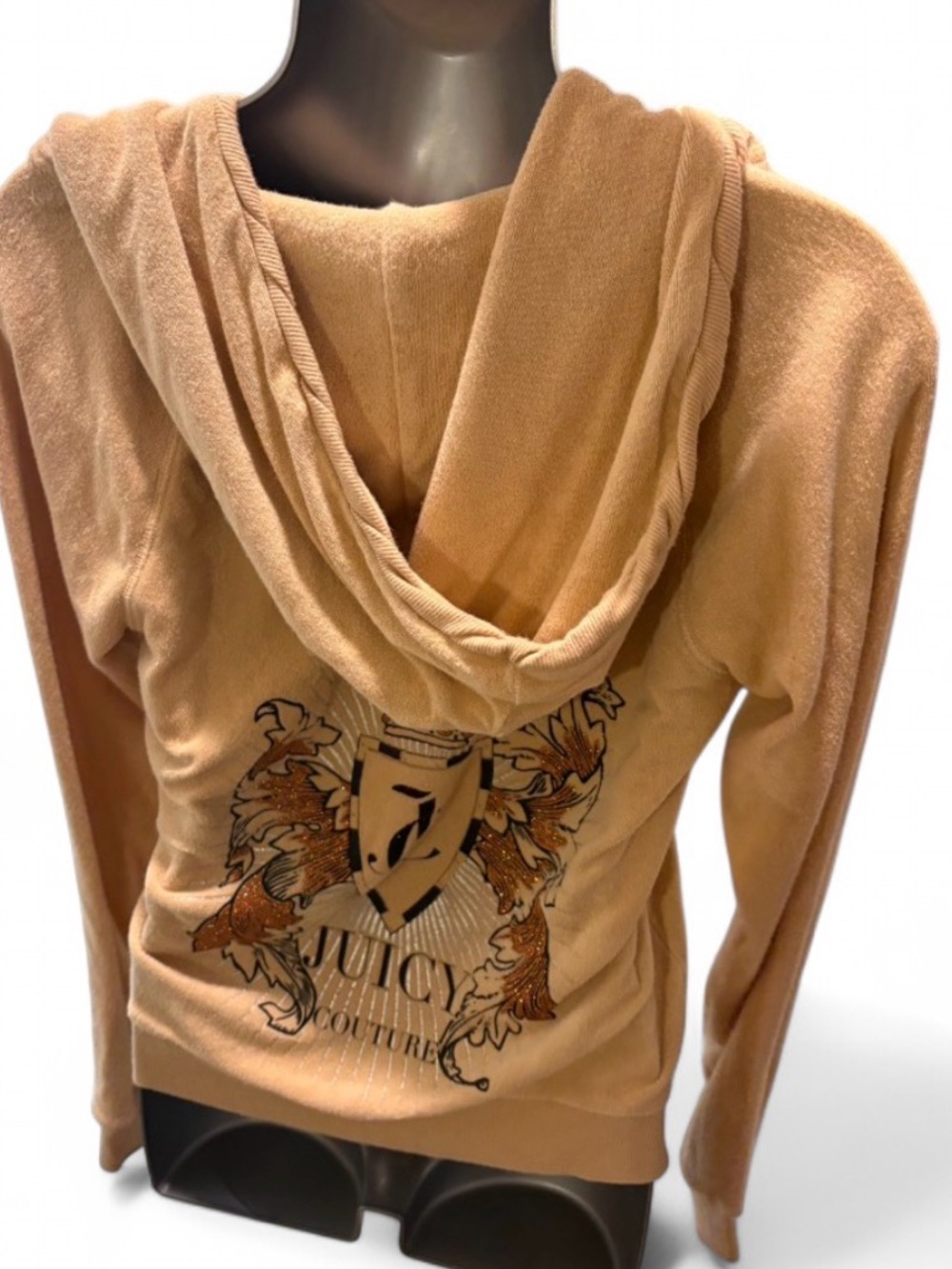 Rare Vintage Y2K Juicy Couture Beige Crest Logo Hoodie Sz M